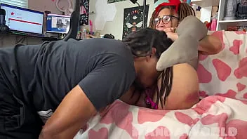 Ebony Bruised Bubble Butt Light Skin Mixed Dreadhead Slut Gets Her Pussy Ate Off The Bone! 