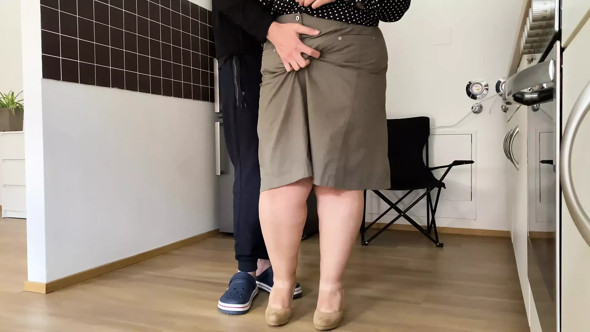 Masturbating mother-in-law gets her ass fingered and fucked while standing doggy style 