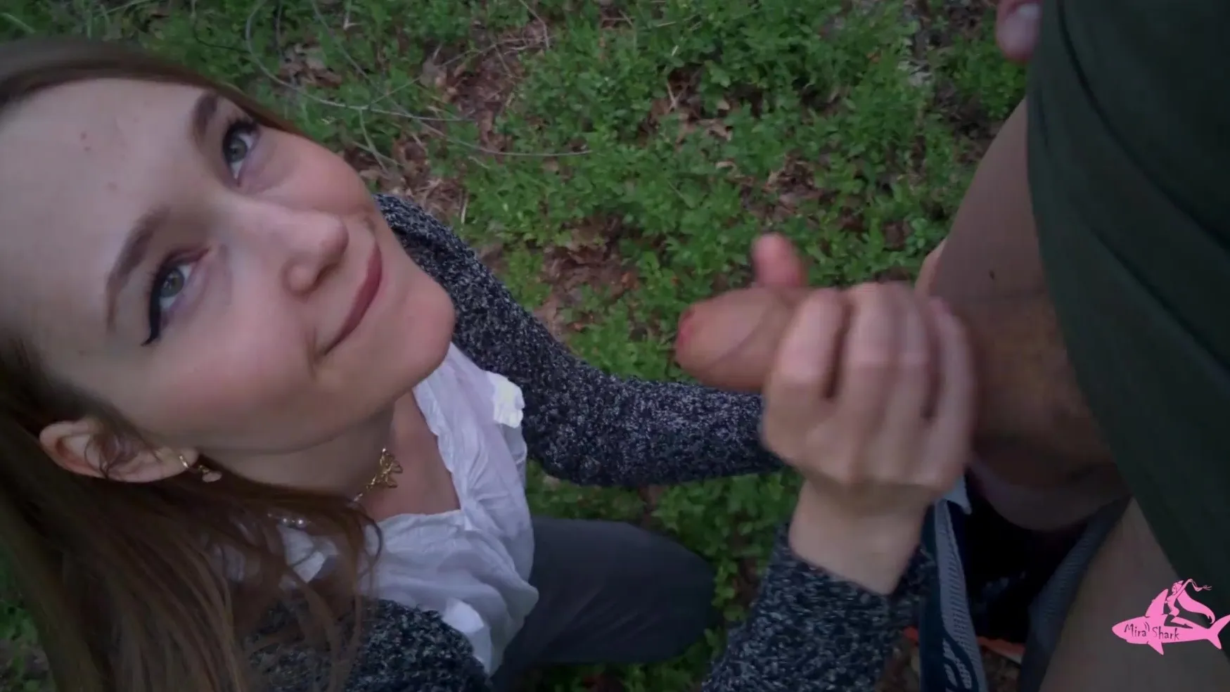 The forest walk with Mira Shark is marked with a powerful oral sex 