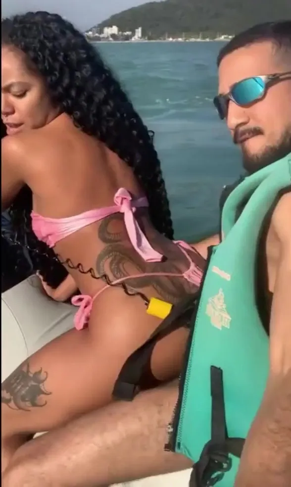 Ebony goes for risky public fuck on the jet ski 