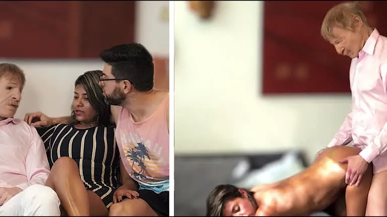 Pervert Old Man Uncle Fucks A Cute Latina Te*** In A Threesome 