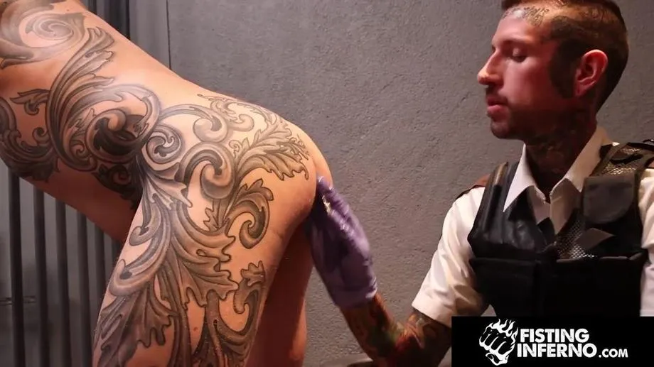 FISTING INFERNO - Warden Ryan Sebastian Fucks Then Fists His Tatted Prisoner 