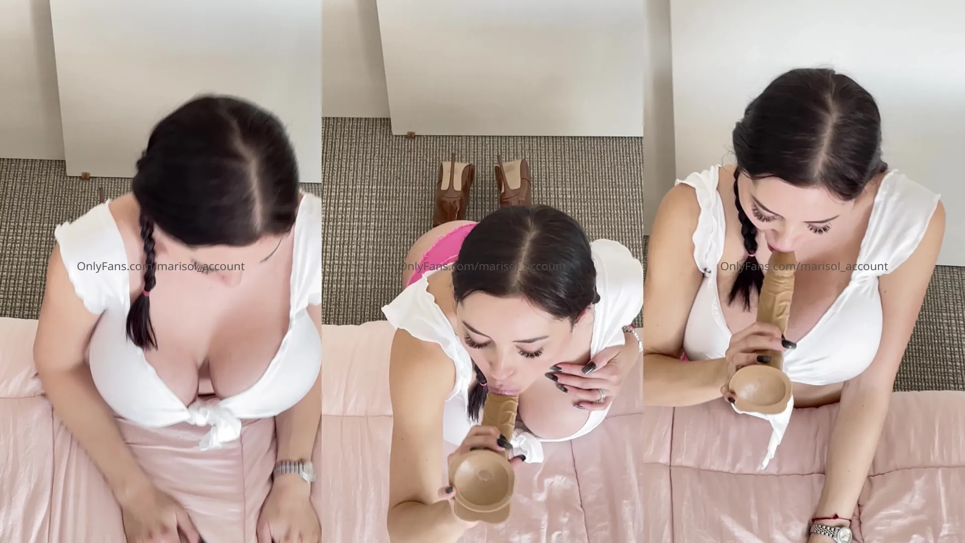 Marisol sucking a big dildo 