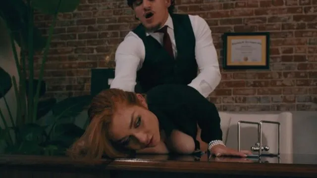 Office fuck doll with big boobs Kira Fox impaled in the doggy style 
