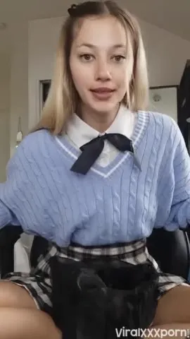 Miss Alice Blonde Schoolgirl Tease in Skirt and Tie Giving a Blowjob 