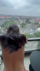 Looking into the Forbidden City, the floor-to-ceiling windows in Beijing, the best-sized li*** stewardess 