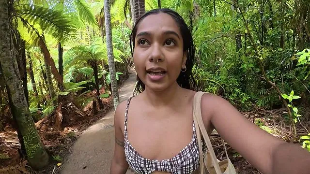 Petite Desi Mia Z masturbates on a hike in NZ 