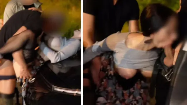 Real amateur, THREE COCKS in a parking. My FIRST CAR SEX experience turns into a gang bang 