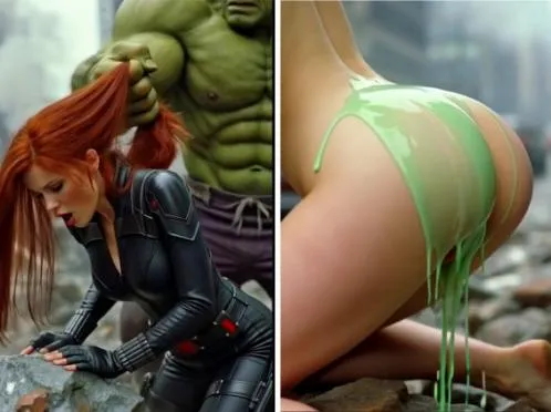 Hulk Smashes Black Widow Raw (AI Porn) 