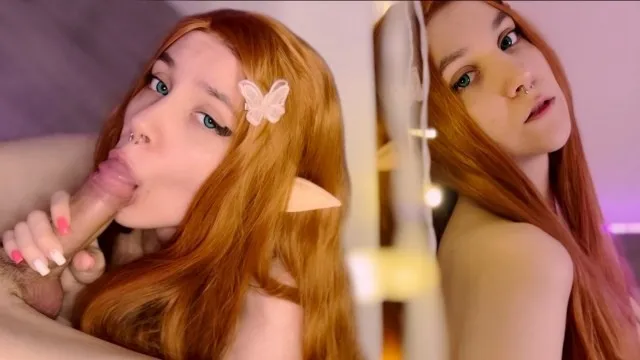 Red hair sexy elf girl sucked my dick and get a cumshot on her face 4K 
