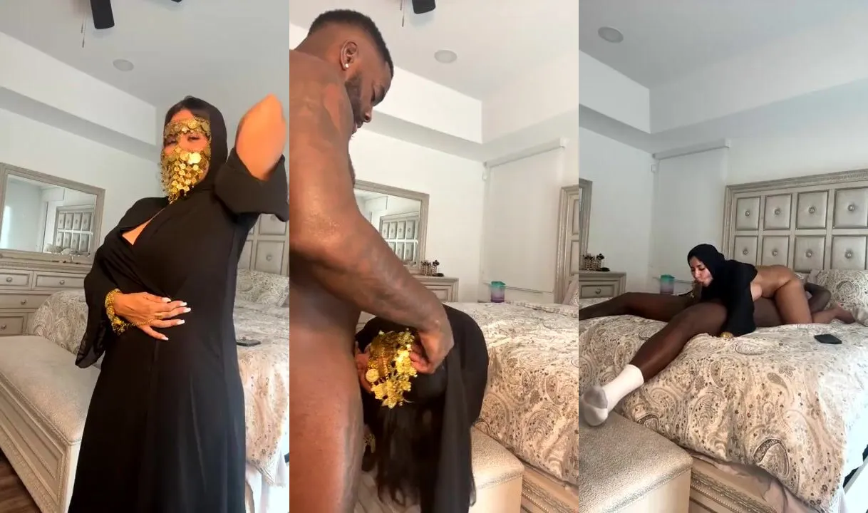 Barbienjd_ aka model_g.g Ebony babe in black outfit and gold mask teases and sucks big dick before getting fucked hard in this leaked OnlyFans video. 