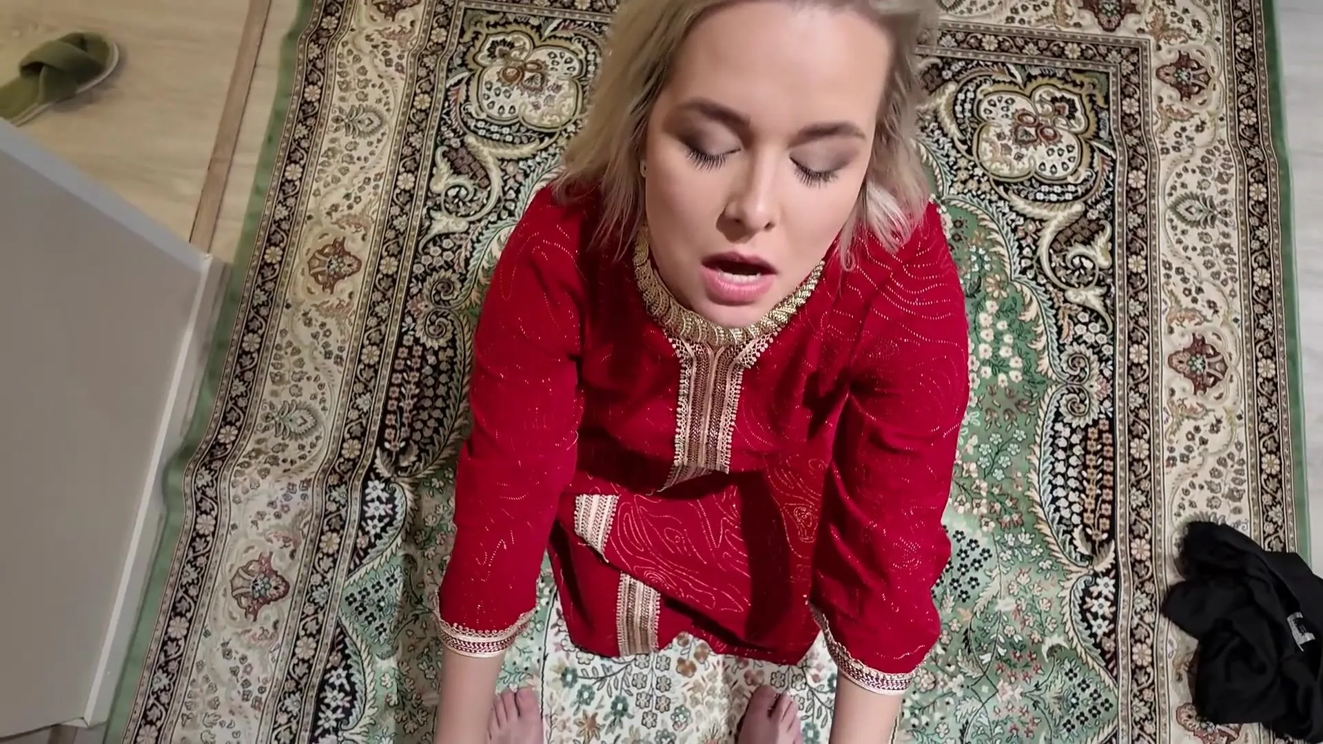 The buxom, mature mother figure engages in sexual intercourse with her stepson. 