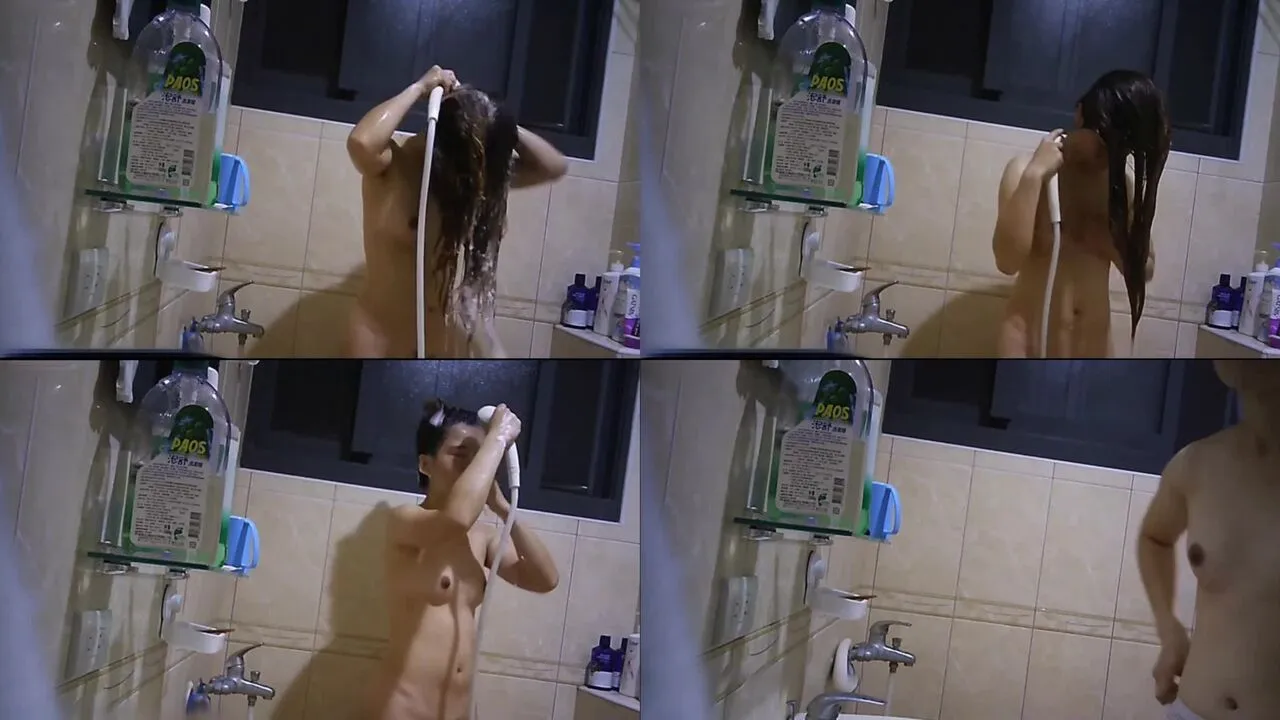 Secretly filming a beautiful female classmate at school taking a shower  